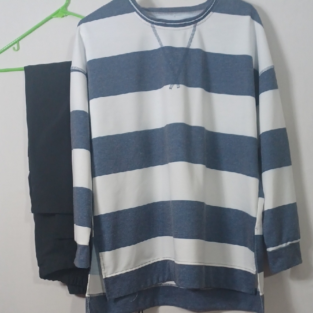 Blue and White Striped Long Sleeve Shirt